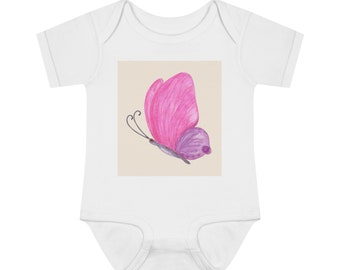 Pink Butterfly Infant Baby Rib Bodysuit