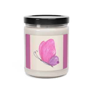 Pink Butterfly Scented Soy Candle, 9oz