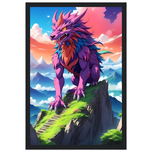 Anime Mountain Fenrir, wall art home decor, Framed Poster, Metal Prints, Canvas, Foam Portrait, magical fantasy, custom unique gift