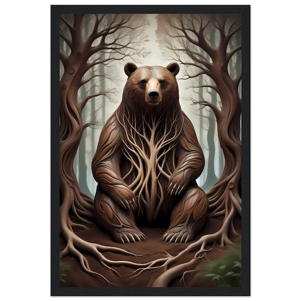 Bear wood Spirit, wall art home decor, Framed Poster, Metal Prints, Canvas, Foam Portrait, magical fantasy, custom unique gift