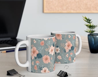 Flower Mug , Seamless Floral Mug , Spring Mug , Gift For Spring , Mug 11oz