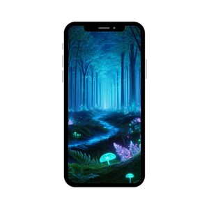 Glowing Blue Forest Digital Wallpaper | Ethereal Fantasy Nature Art for Smartphones | Mystical Woodland Digital Download