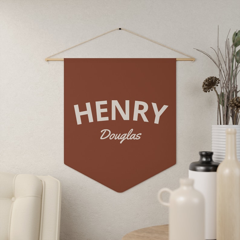 Custom Name Pennant Banner: Nursery Decor Flag Rust - Biege Letters