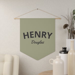 Custom Name Pennant Banner: Nursery Decor Flag Sage - Dark Letters