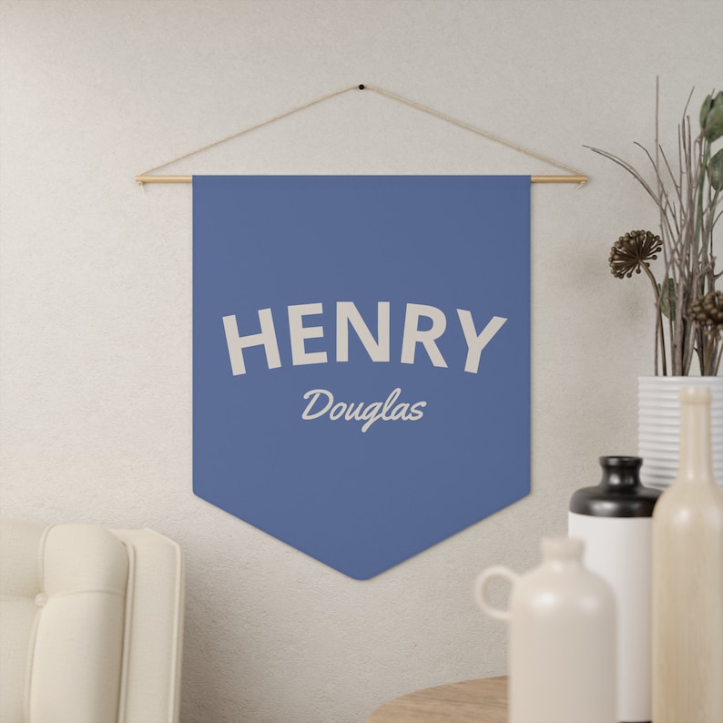 Custom Name Pennant Banner: Nursery Decor Flag Sky - Biege Letters