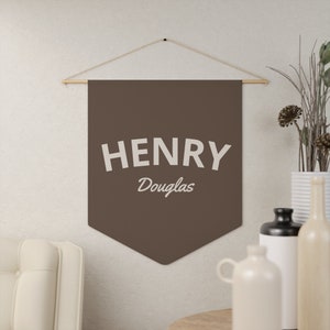 Custom Name Pennant Banner: Nursery Decor Flag Wood - Biege Letters