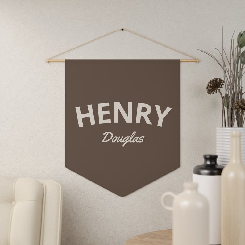Custom Name Pennant Banner: Nursery Decor Flag Wood - Biege Letters