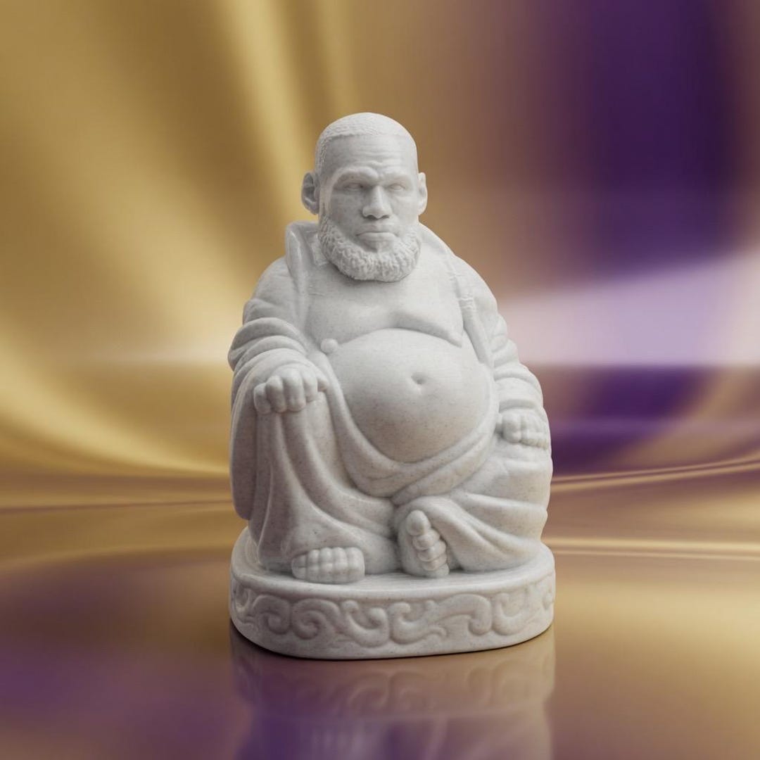 Lebron Buddha Statue: Marble Finish PLA+ Desk Decor for Basketball
