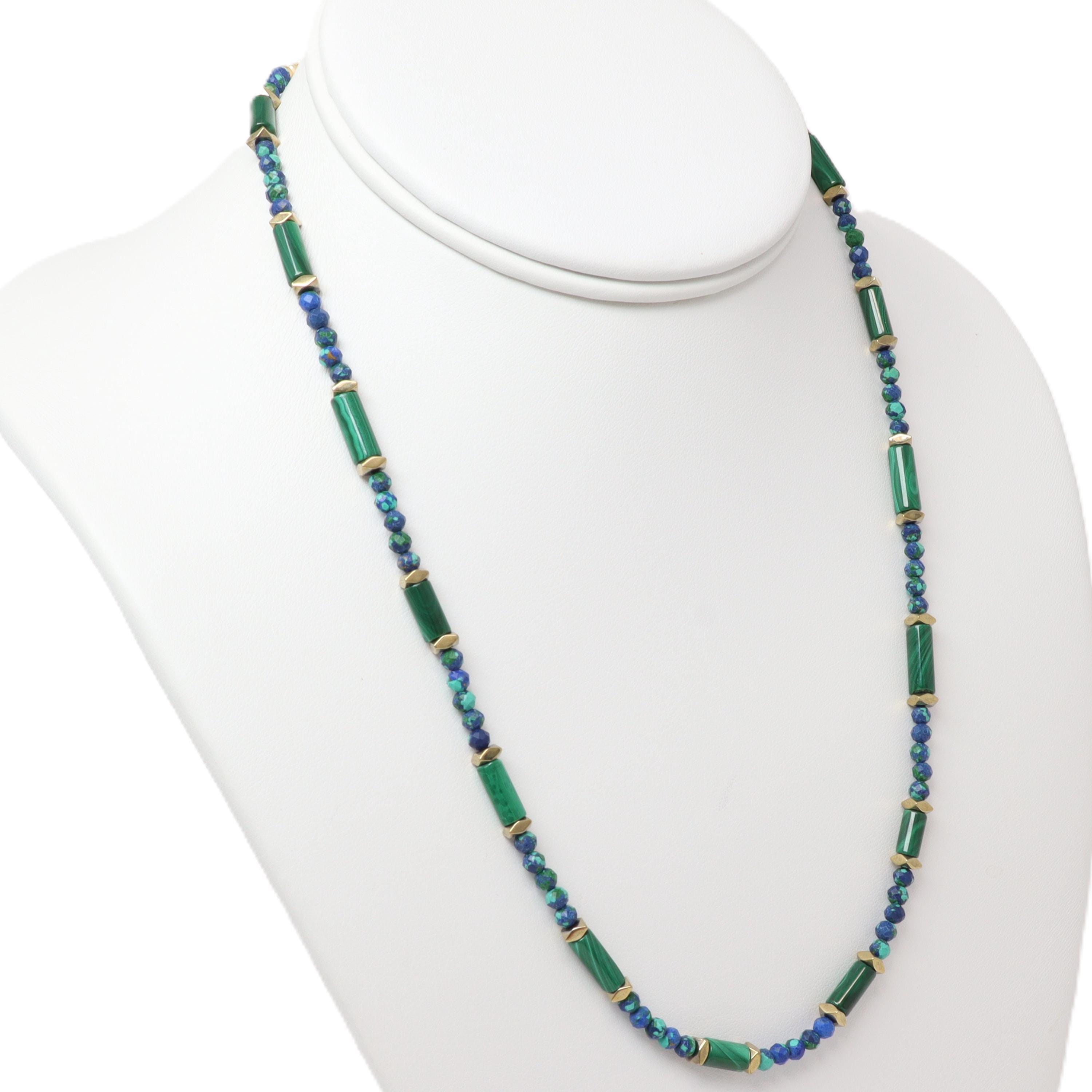 Azurite Malachite Beaded Necklace Handmade Green Blue Gemstone Layering…