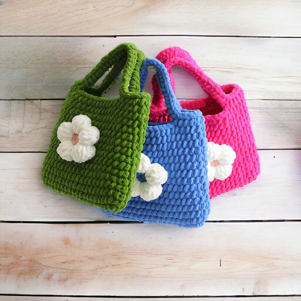 Crochet Knitted Tote Bag, Crochet Handbag, Boho Tote for Summer, Festival Bag, Cute Woven Flower Bag, Crochet Accessory, Gift For Her