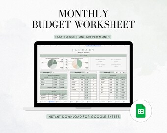 Simple Monthly Budget Worksheet (Green)