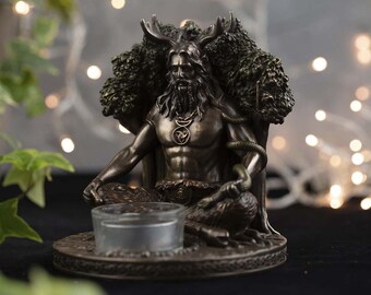 Celtic Goddess Danu and Cernunnos Tea Light Candle Holder - Bronze Statue Sculpture for Home Decor - Symbolic Celtic Art for Candle Lovers