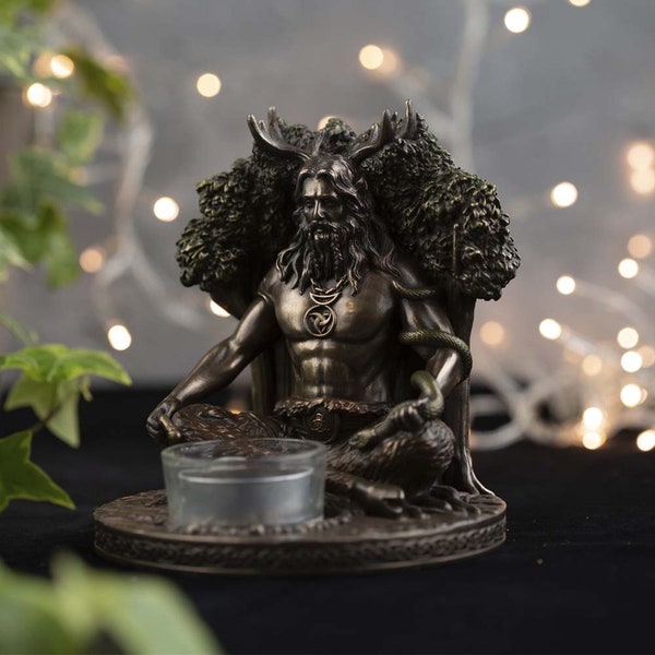 Celtic Goddess Danu and Cernunnos Tea Light Candle Holder - Bronze Statue Sculpture for Home Decor - Symbolic Celtic Art for Candle Lovers