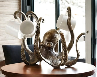 Octopus Cup Holder | Modern Resin Mug Stand & Jewelry Organizer | Coastal Home Decor | Abstract Bronze Sculpture