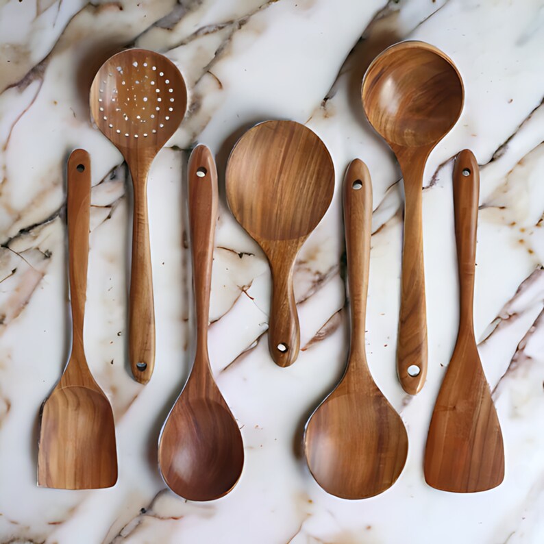 Handcrafted Wooden Cooking Utensil Set Kitchen Spoon and Spatula Combo Rustic Kitchen Tools Unique Housewarming Gift All Utensil Set
