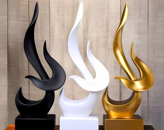 Flaming Bird Sculpture - Luxury Gold, Black, White Abstract Art | Modern Home Decor | Versatile Indoor Accent | Available in 3 Styles