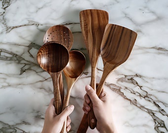 Handcrafted Wooden Cooking Utensil Set - Kitchen Spoon and Spatula Combo - Rustic Kitchen Tools - Unique Housewarming Gift