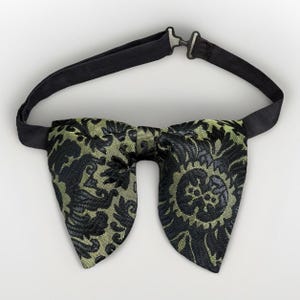 Handmade Oversized Green Black Brocade Bow tie Vintage style 70s Wedding Prom