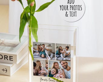 Personalized Photo Acrylic Book Vase, Valentine's Day Gift for Couple, Custom Keepsake Gift, Photo Collage Flower Vase, Anniversary Gift