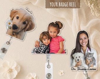 Custom Photo Badge Holder, Personalized Retractable ID Holder, Custom Logo Badge Reel, Pet Couple Picture Retractable Clip for Decor Gift