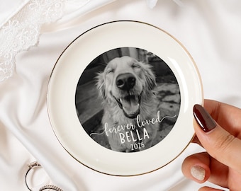 Personalized Dog Portrait Ring Dish, Pet Memorial Gift, Floral Ceramic Jewelry Dish