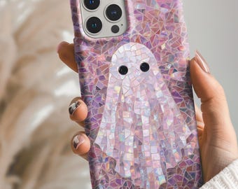 Spooky Ghost Phone Case Faux Stained Glass Halloween Phone Case Cute Ghosty Lovers Gift for Galaxy S 24 23 22 21 Pixel 8 7 6 5 iPhone 16 15