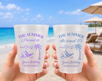 The Summer I Turned Thirty Beach Birthday Cups Coastal Birthday Party Decor Custom Frosted Cup for 21st 30th 40th 50th Milestone Birthday
