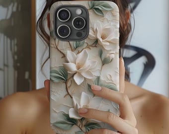 Magnolia Phone Case Floral Unique Mosaic iPhone 16 15 14 13 12 11 Pro Max Plus X Samsung Galaxy S24 S23 Ultra Google Pixel 8 7