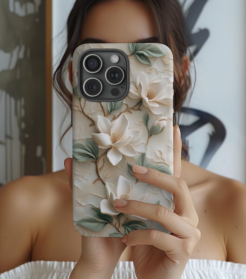 Magnolia Phone Case Floral Unique Mosaic iPhone 16 15 14 13 12 11 Pro Max Plus X Samsung Galaxy S24 S23 Ultra Google Pixel 8 7 image 1