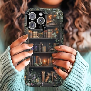 Magical Book Phone Case, Floral Dark Academia Bookcase Phonecase, Bookish Phone Case, Bookcase iPhone Case, Book Shelf Case, Gift