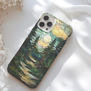 Mountain Phone Case, Stained Glass Look Forest Case, nature lover Phone Case, Mountains Sunset Cell, iPhone or Samsung (326)