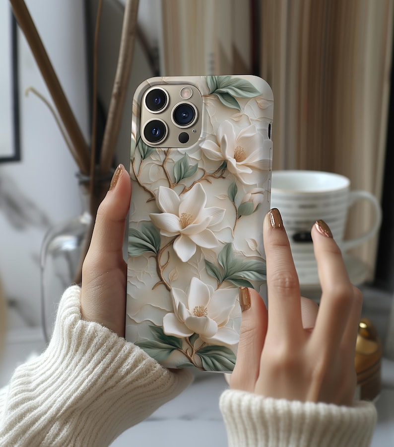 Magnolia Phone Case Floral Unique Mosaic iPhone 16 15 14 13 12 11 Pro Max Plus X Samsung Galaxy S24 S23 Ultra Google Pixel 8 7 image 5