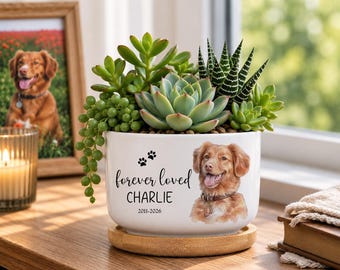 Personalized Pet Memorial Planter, Custom Pet Portrait Flower Pot, Dog Cat Loss Remembrance Gift, Pet Sympathy Gift, Memorial Keepsake Decor