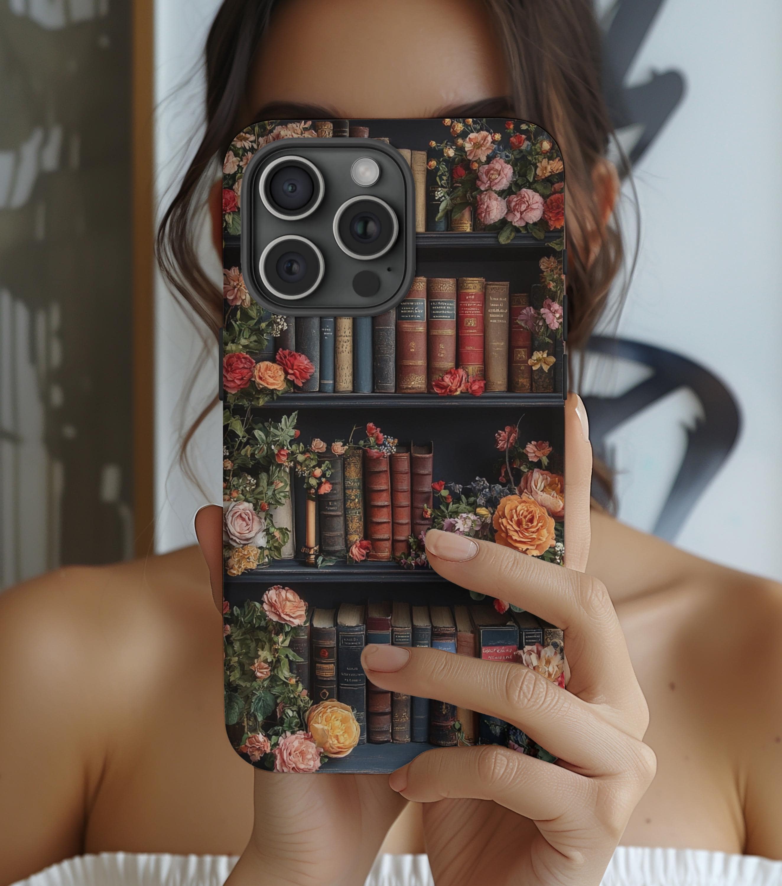 Dark Academia Goth Book Phone Case Rose Gothic Bookish iPhone 16 15 14 13 12 11 Pro Max Plus Samsung Galaxy S25 S24 Ultra Google Pixel 9 8 7