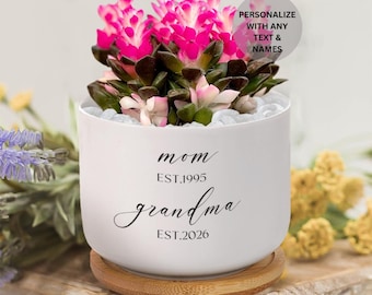 Personalized Plant Pot, Custom Text Planter, Mom Grandma Gift, New Grandma Gift, Mother’s Day Gift, Custom Ceramic Planter, Gift for Her