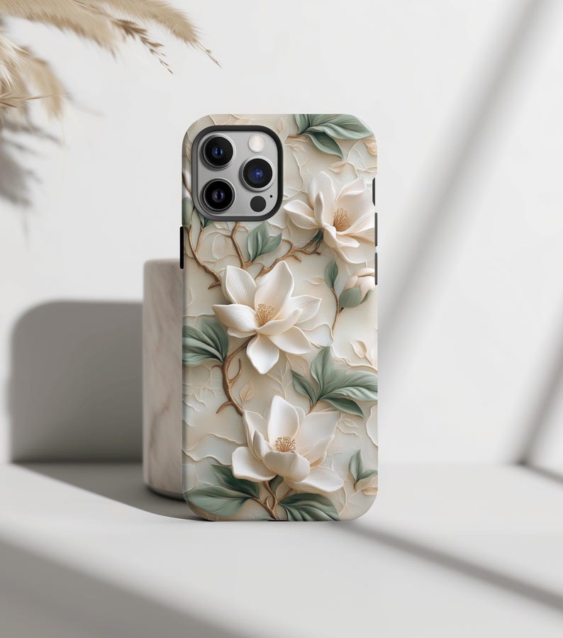 Magnolia Phone Case Floral Unique Mosaic iPhone 16 15 14 13 12 11 Pro Max Plus X Samsung Galaxy S24 S23 Ultra Google Pixel 8 7 image 6