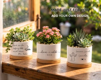 Personalized Ceramic Succulent Planter: Custom Text Plant Pot