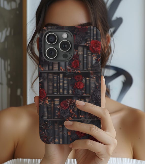 Dark Academia Goth Book Phone Case Rose Gothic Bookish iPhone 16 15 14 13 12 11 Pro Max Plus Samsung Galaxy S25 S24 Ultra Google Pixel 9 8 7