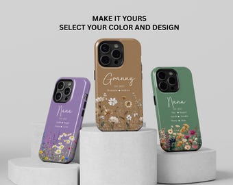 Custom Grandma Birthday Gift Wildflowers Phone Case Personalized Nana Gigi Gifts From Grandkids iPhone 17 16 15 14 13 12 Air Plus Pro Max