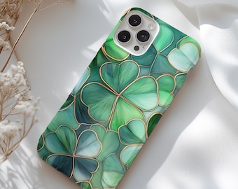 Stained Glass Shamrock, Shamrock phone case, Irish cover, iPhone 16 pro max, Irish Gift, Irish Ornament, Shamrock Gift