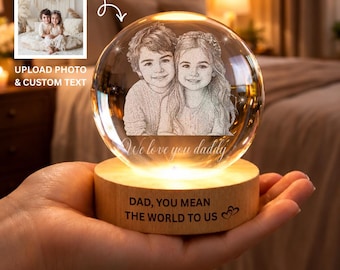 Personalized Dad Photo Crystal Ball Night Light, Custom Picture Dad Night Light, Gift from Daughter Son, Dad Gift, Photo Crystal Light Gift