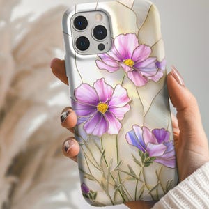 Wildflower Stained Glass Effect Phone Case, Floral 3D Mosaic Tough Case, Stained Glass Pearl Effect with Flowers, Case for iPhone 16 Samsung