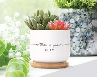 Personalized Gift Ceramic Planter, Wedding & Anniversary Gift, Unique Gift for Couple, Housewarming Gift for Her, Engagement Gift