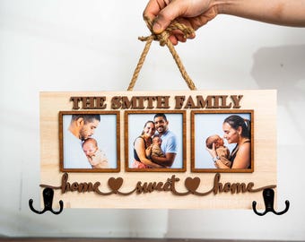 Custom Key Hanger with Family Name, Personalized Family Key Holder, Custom Photo Key Hanger, Entryway Organizer, New Home Gift