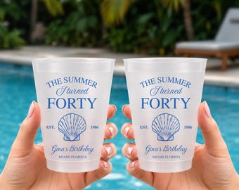 The Summer I Turned Thirty Beach Birthday Cups Coastal Birthday Party Decor Custom Frosted Cup for 21st 30th 40th 50th Milestone Birthday