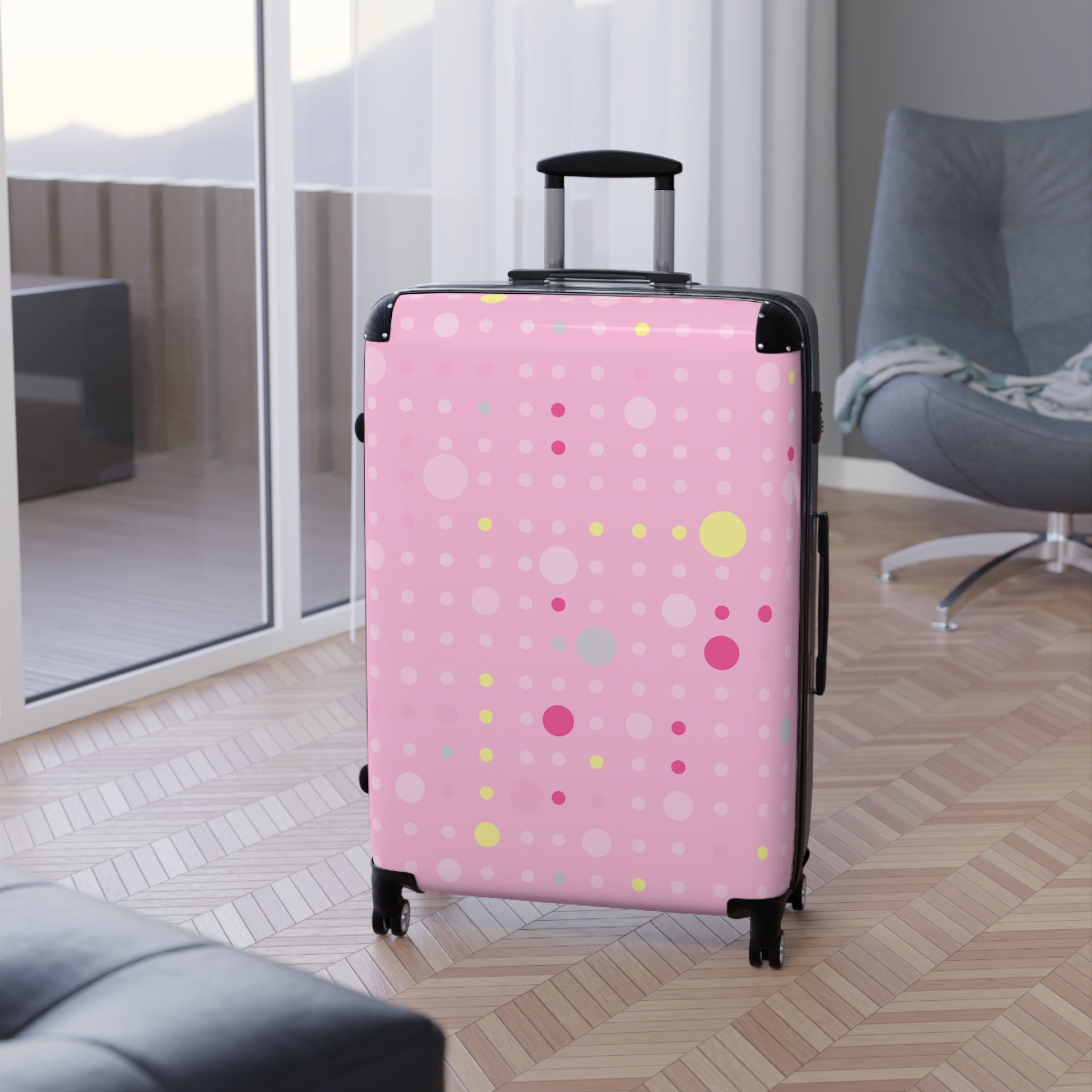 Pink polka dot luggage hotsell
