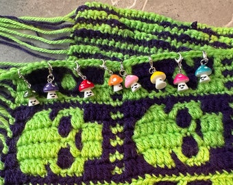 Rainbow Mushroom Stitch Markers set of 8,  cryptid, paranormal