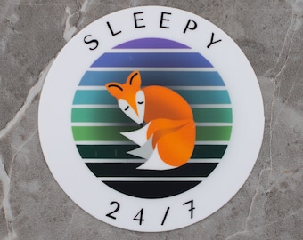 Sleepy Kitsune Vinyl Sticker: 24/7 Napping