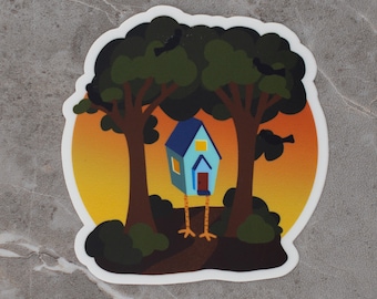 Baba Yaga House on Chicken Legs 3x3in vinyl sticker, cryptid, paranormal, original art
