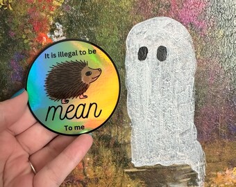 Holographic Hedgehog Vinyl Sticker, Positive Message, Original Art